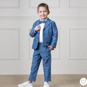 Hope & Henry Boys Chambray Suit Jacket & Pants Size 6 + Pocket Square and Tie